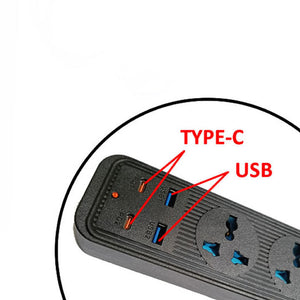 Speed-X Multi Power Plug Extension Board with 5 Sockets+ 2 USB Ports + 2 Type-C Port